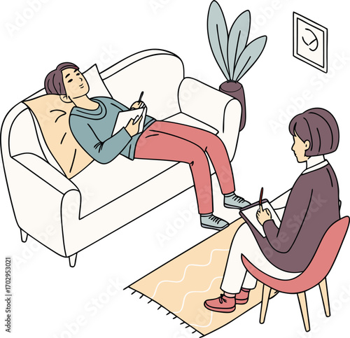 Woman lying on couch talking to therapist