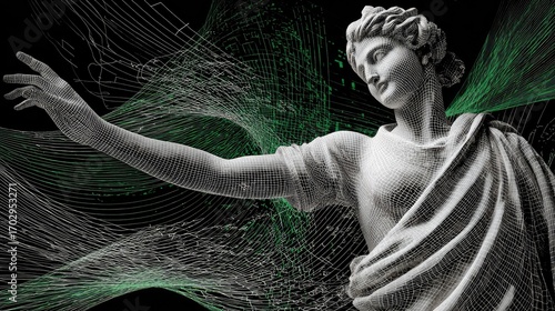 Digital sculpture wireframe design elegant statue