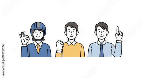 Confident professionals celebrating success, showing teamwork and innovation with clear positive gestures