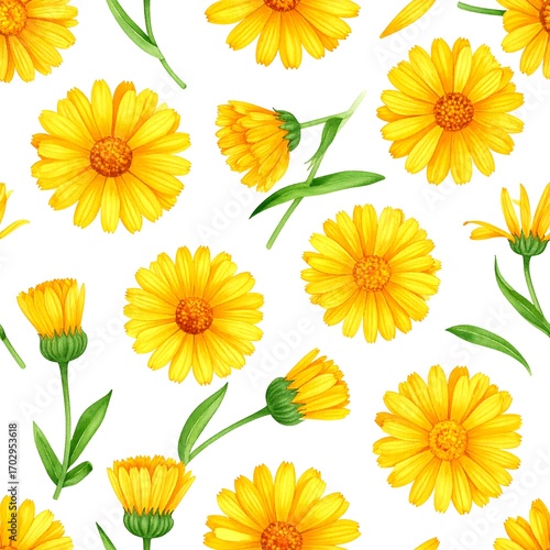 Yellow flower pattern on white