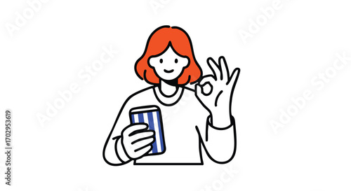 Smiling woman holding smartphone and giving OK gesture, perfect for modern communication concepts