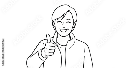 Excited person enthusiastically giving a thumbs up with a big smile for positive feedback