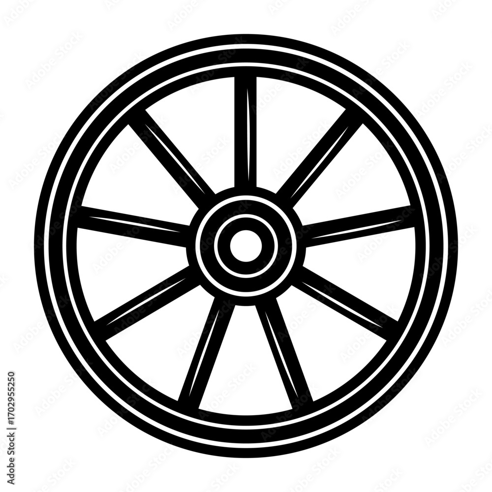 Fototapeta premium Vintage Wagon Wheel Vector | Black and White Circular Wheel Illustration