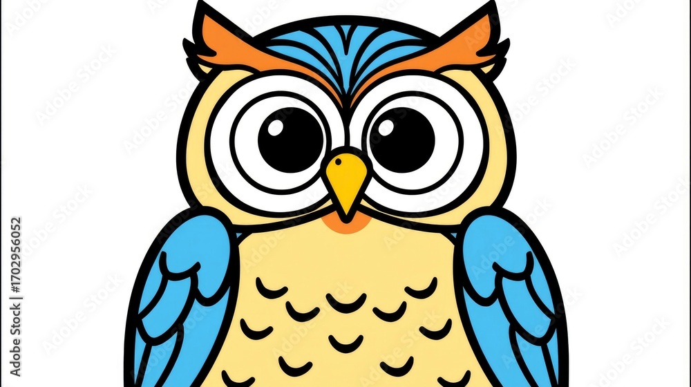Fototapeta premium Adorable Cartoon Owl with Big Eyes - Perfect for Children's Illustrations