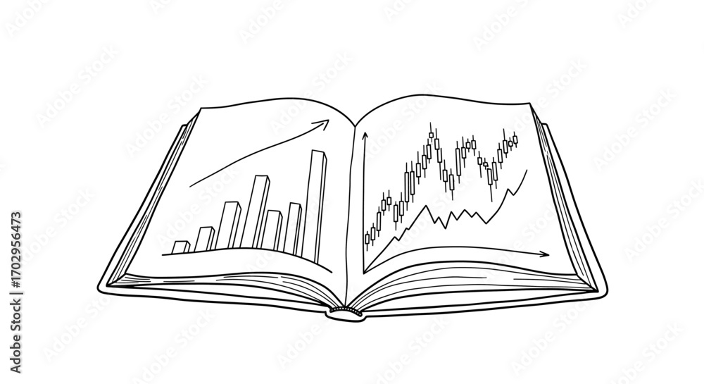 Fototapeta premium Open Book Illustration Showing Business and Financial Growth Charts