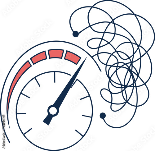 Speedometer with tangled line, representing stress