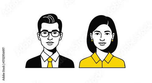 Professional man and woman in stylish attire, ready for business success and modern collaboration