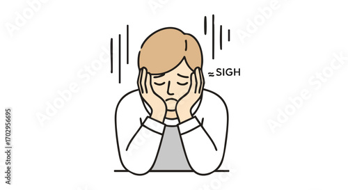Frustrated person sighs deeply, overwhelmed by stress and pressure in modern life