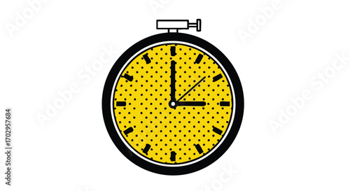 Vibrant retro stopwatch with yellow polka dot face signals urgency, countdown, and deadlines.