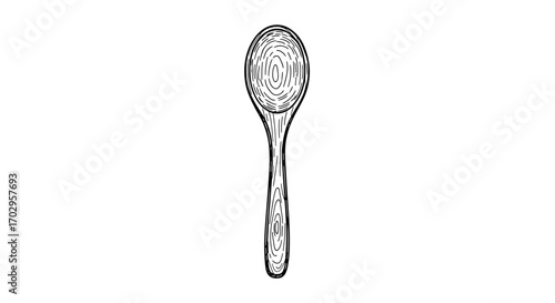 Isolated wood spoon, hand drawn illustration on a white background