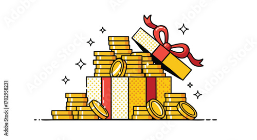 Unwrap incredible wealth and financial success with a surprise gift overflowing with gold coins.
