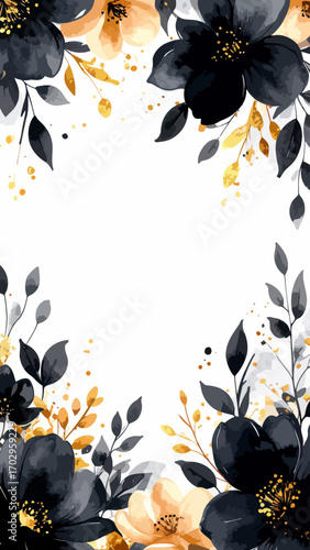 Elegant Black and Gold Floral Border Design.