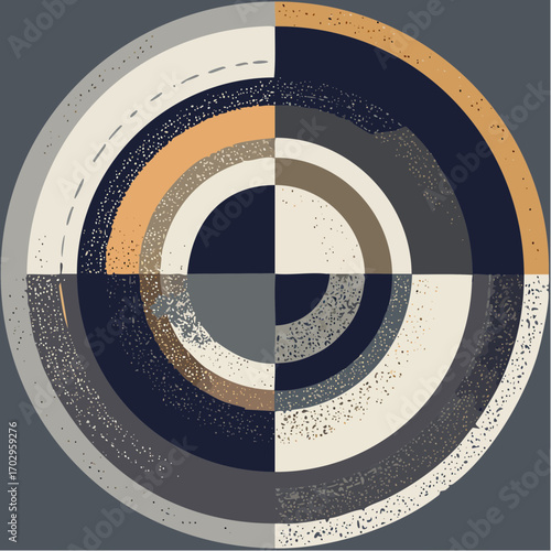 autumn ember mid-century abstract circle art print vector