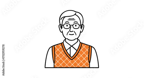 Friendly senior man with glasses wearing a sweater vest, ideal for diverse projects