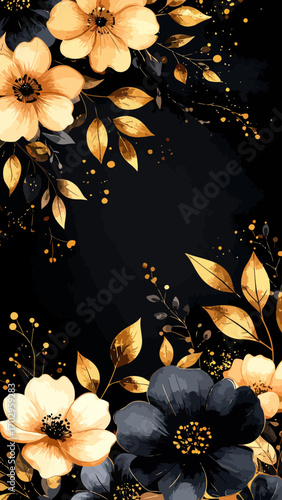 Elegant Golden and Black Floral Arrangement with Dark Accents.