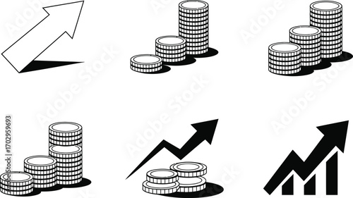 Financial Growth Icons: Arrows and Stacks of Coins