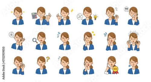 Woman's diverse emotions and reactions captured in professional illustrations for business and lifestyle projects
