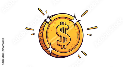 Cartoon Gold Coin Illustration Featuring a Bold Dollar Sign