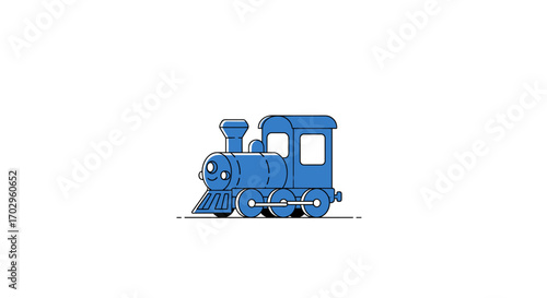 Charming Blue Cartoon Train Illustration Isolated on White Background