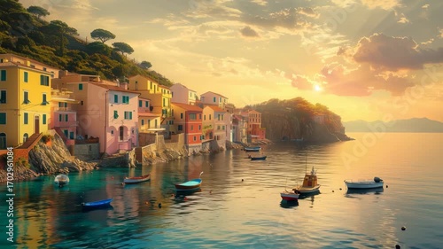 Wallpaper Mural Peaceful Fishing Village Harbor at Sunset Torontodigital.ca