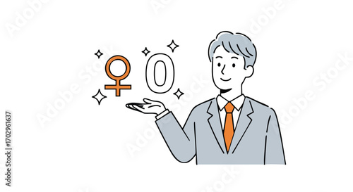 Confident businessman presenting gender equality and zero discrimination achievements with pride