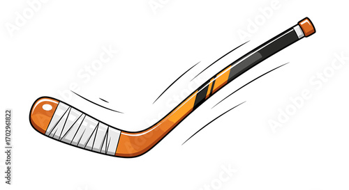 Cartoon hockey stick illustration in bright, energetic style on white background