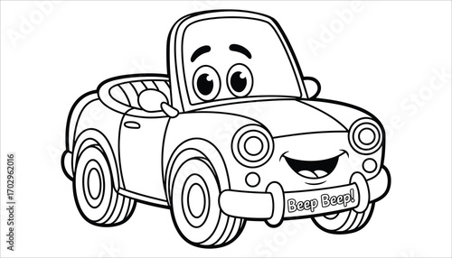 Cute Cartoon Car Beep Beep Vehicle Coloring Page