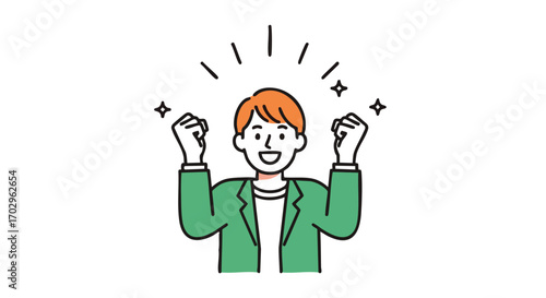 Excited young man celebrating success with fists pumped and bright smile