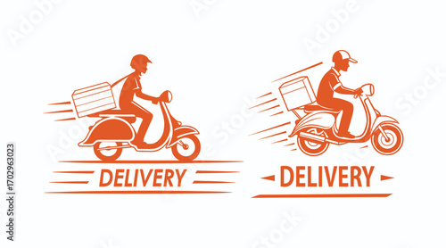 Fast delivery rider icon vector in orange for courier services, logistics, e-commerce shipping, and express transport branding. Ideal for apps, websites, and promotional materials.