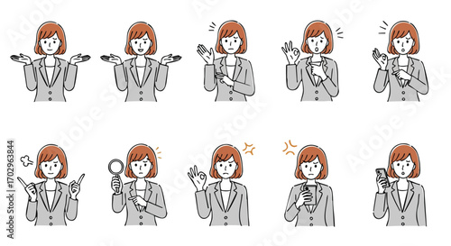 Captivating business woman illustrations conveying various emotions and gestures, great for presentations