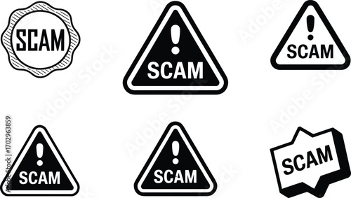 Collection of Scam Warning Icons and Symbols