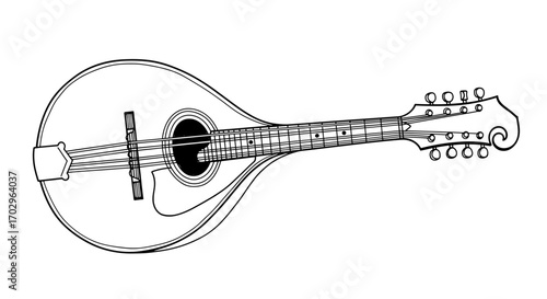 Vintage Mandolin Illustration in Clean Black and White Outline