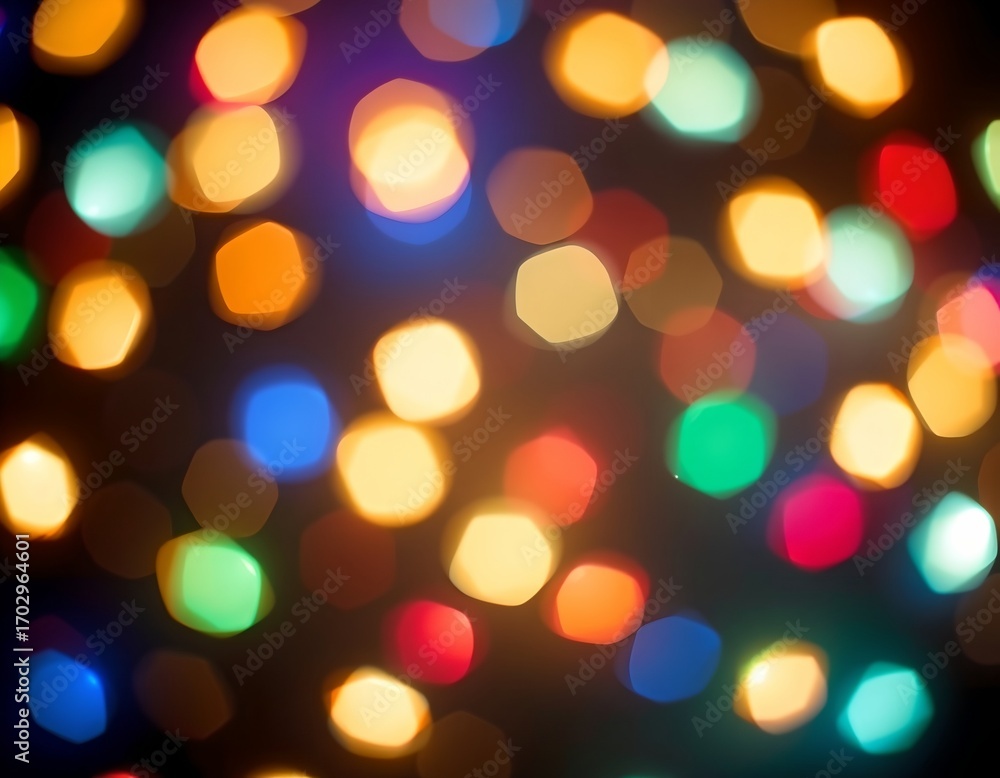 Fototapeta premium Festive and Colorful Bokeh Lights. A vibrant display of blurred lights, creating a mesmerizing effect, perfect for backgrounds and holiday themes. 