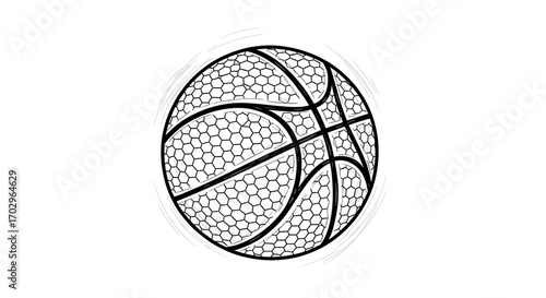 Stylized basketball artwork with dynamic swirling motion isolated on white