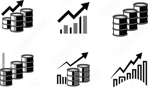 Oil Barrel Growth Charts and Upward Trend Arrows