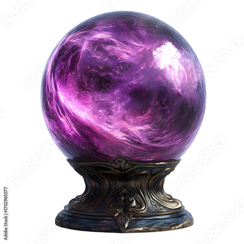 Stock photo of Witch crystal ball glowing purple white isolated background. Clean background and simple style with natural light and clear detail for web and print. Simple photo for stock use with cle