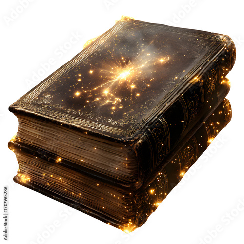Stock photo of Witch spell book magical glow white isolated background. Clean background and simple style with natural light and clear detail for web and print. Simple photo for stock use with clear f
