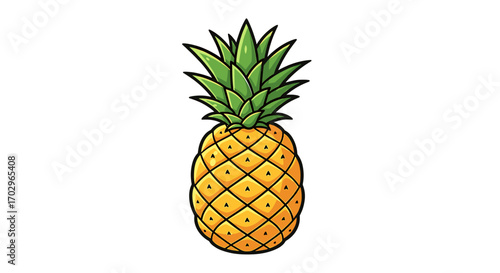 Vibrant Pineapple Illustration with Bold Outline Against a Clean Background
