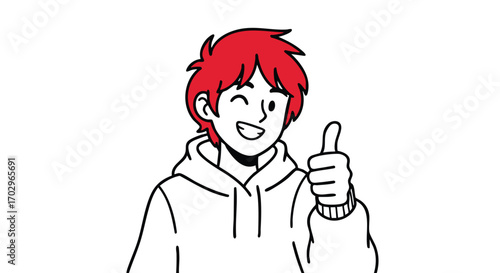 Smiling young person giving a thumbs up gesture with a wink conveying approval and positivity