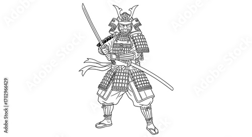 Detailed Outline of a Full Armored Samurai Warrior