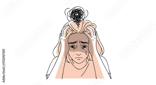 Woman overwhelmed by stress and anxious thoughts, grasping head in despair
