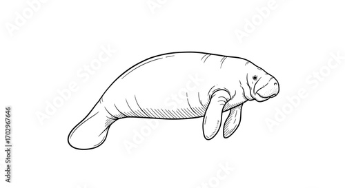 Gentle Manatee Illustration on Clean White Background for Educational Resources