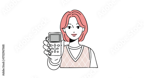 Friendly woman proudly presents a calculator, symbolizing financial literacy and smart decisions