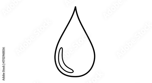 Single minimal black line drawing of water drop on white