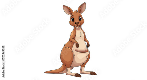 Cheerful Cartoon Kangaroo Standing Tall Against a White Background