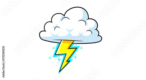 Cartoon Cloud Bursting with Lightning on a Clean White Background