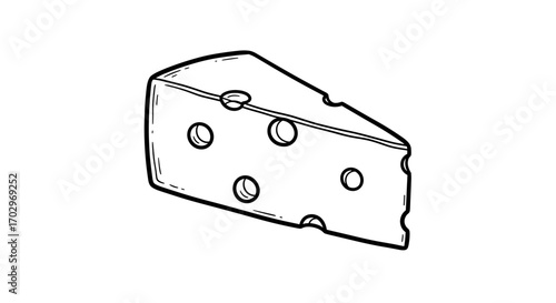 Simple cheese wedge illustration with holes, black and white line art