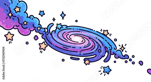 Cartoon Galaxy with Stars and Cosmic Dust on White Background