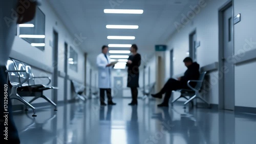 Blurred Hospital Corridor Doctors And Patient