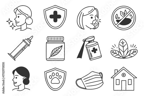 Collection of medical and health icons featuring a silhouette style for various healthcare and wellness concepts